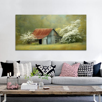  Toile de printemps, décoration murale, impressions de photos de paysage printanier, affiche de peinture de grange florale pour salon, art mural nature, cadeau, 24 po x 48 po