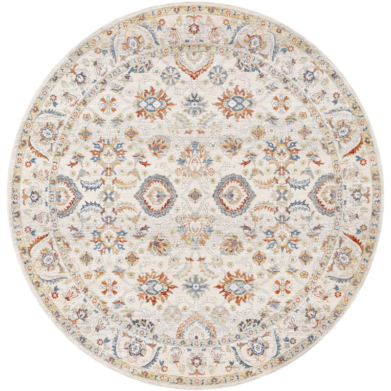 Tapis oriental oriental tissé à la machine en polyester crème, Rectangle 3 pi 11 po x 5 pi 10 po