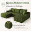 Canapé modulaire vert à 4 places avec repose-pieds moelleux rembourré de mousse et rembourré de mousse