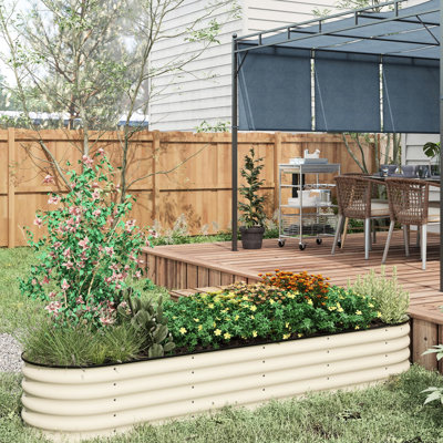 Lit de jardin surélevé galvanisé 7,9 pi x 2 pi 1,4 po, pot à fleurs extérieur en métal, crème, avec rebord et drainage surélevé efficace - bordure de lit pour fleurs, herbes, légumes, couleur crème