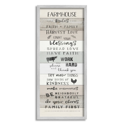 " Farmhouse Rules Inspirational Family Phrases Striped Plank Pattern "