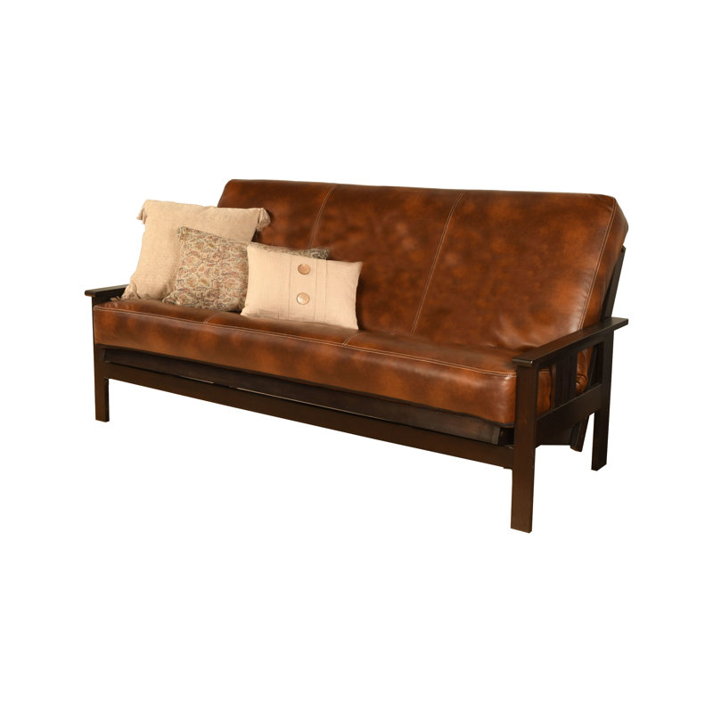 Stratford Full 79" Futon Frame and Mattress, Dark Orange Faux Leather, Espresso