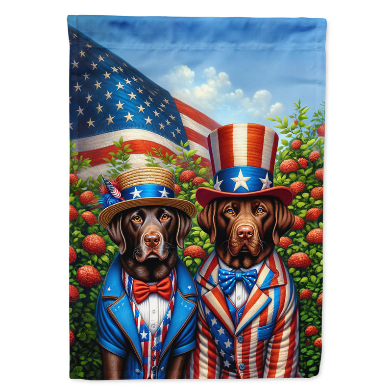Drapeau «All American House», Labrador Retriever à rayures rouges / bleues
