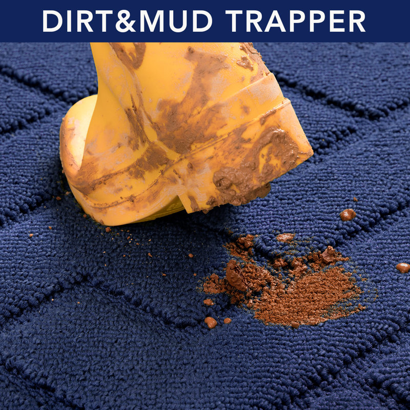 Dirt Trapper Non Slip Backing Washable Door Mat, 35*24, navy blue
