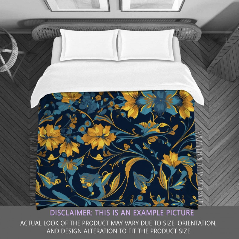 Machine Printed Comforter, Queen Comforter, Blue/Gold Floral