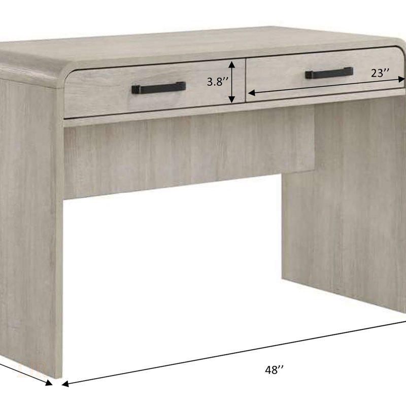 Bureau d'écriture moderne avec deux tiroirs, poignées en métal noir et finition blanc antique pour le bureau à domicile