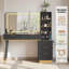 Meuble-lavabo 48 po avec grand miroir lumineux de 35 po, 5 tiroirs, tablettes et station de charge, noir-174983792