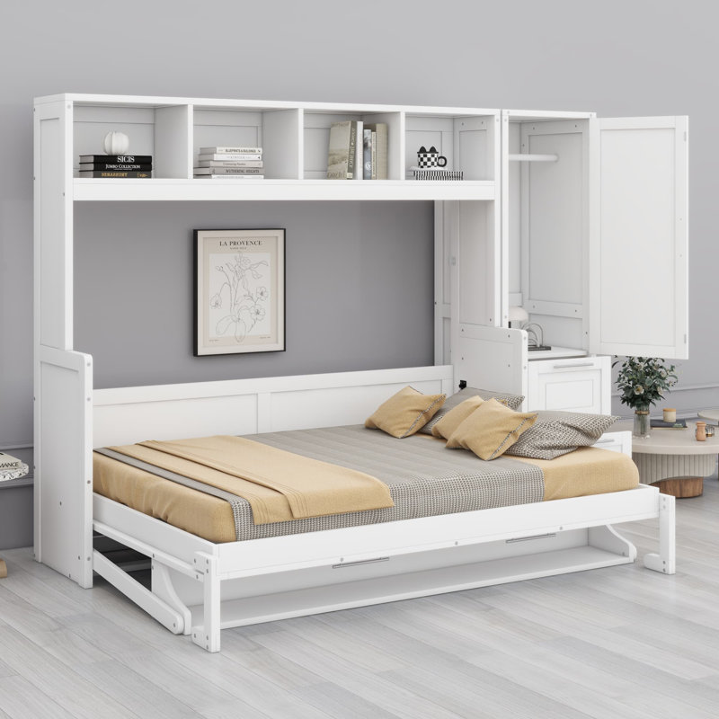 Murphy Bed Wall Bed With Closet, White