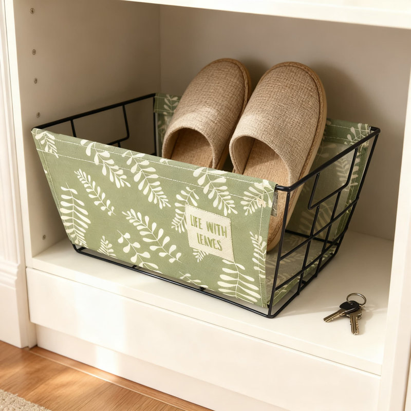 Canvas Storage Basket With Metal Frame, Desk And Table Organizer For Home Office Decor And Storage Solutions
