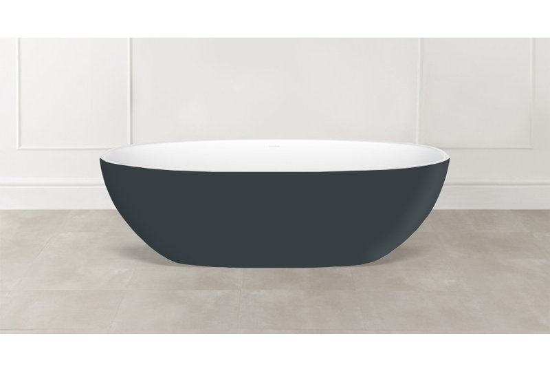 Barcelona 70.875" x 34.125" Freestanding Soaking Bathtub in Volcanic Limestone with Overflow Hole, Anthracite Gray