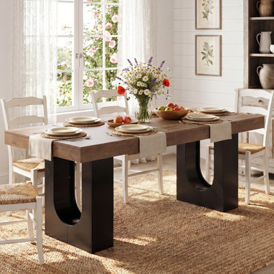 Table de salle à manger rectangulaire 78,7 "pour 6 à 8 personnes, table de salle à manger de cuisine moderne avec base piédestal sculpturale
