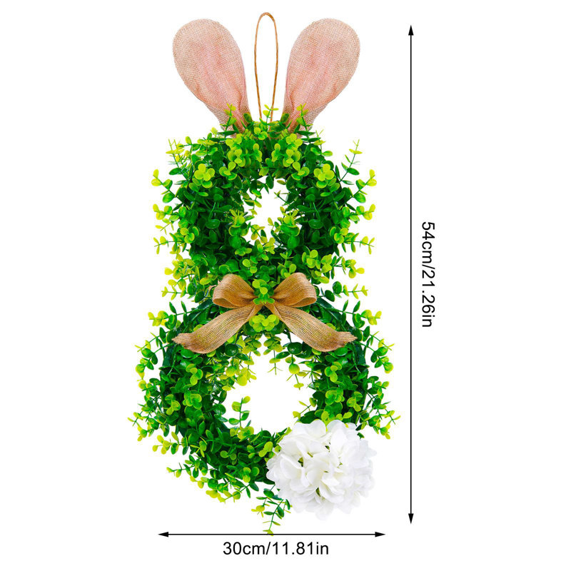 Couronne de lapin de Pâques de 21,2 pouces, couronne décorative de porte d'entrée en forme de lapin, décoration murale de Pâques au printemps