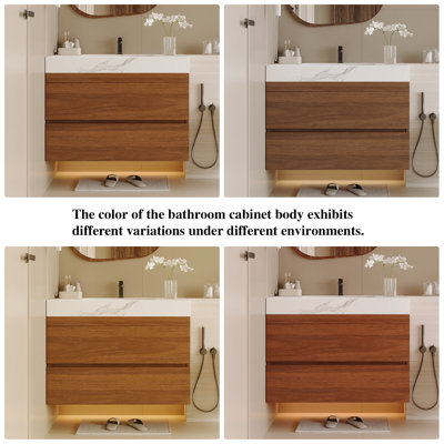30" Modern Wall-Mounted Floating Bathroom Vanity, Single Vanity With Faux Marble Top & Ceramic Sink, Soft-Close Drawers, Space-Saving