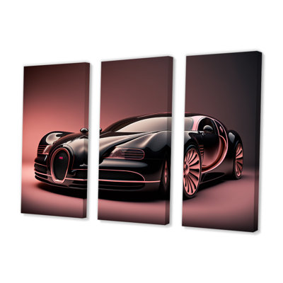 «Visionary Bugatti Design» en noir et magenta - impression sur toile 3 pièces