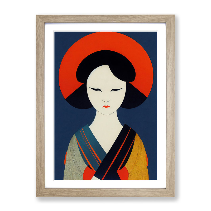View Of A Geisha No.2 - Wall Art, 48cm H x 36cm W, Oak Framed, White