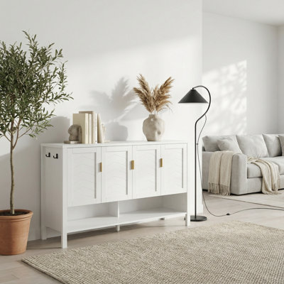 Modern Multi-Functional Storage Sideboard with Adjustable Shelves and Dual Hooks for Living Room, Dining Area, and Entryway Organization