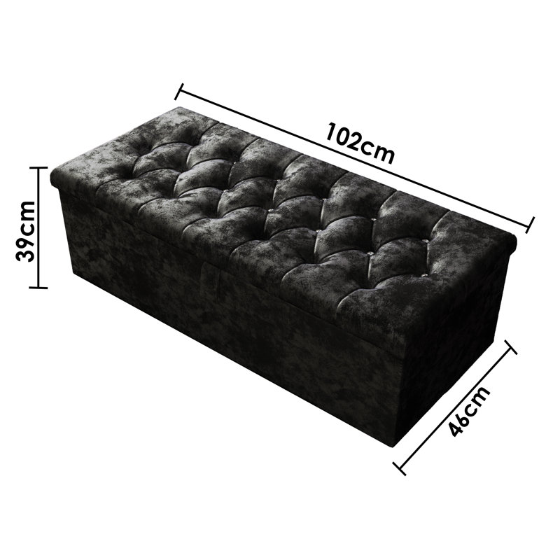 Hillhouse 102cm Wide Tufted Rectangle Ottoman Storage Box with Hydrolic Arm, Black