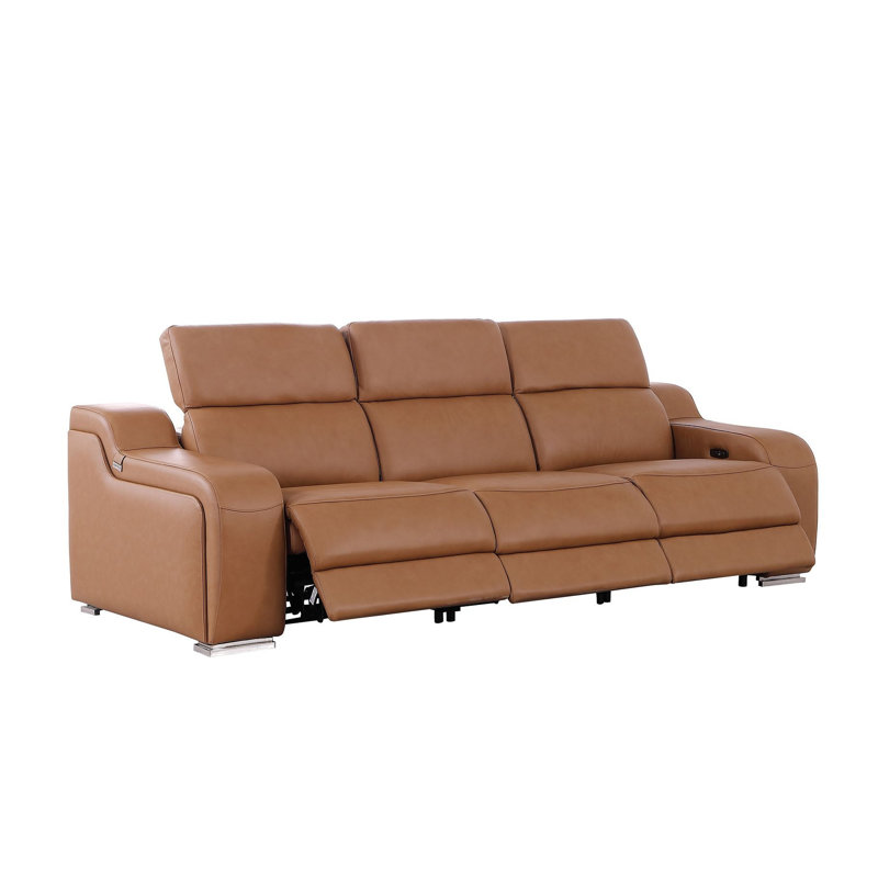 Canapé inclinable USB 103 po en cuir italien châtaignier