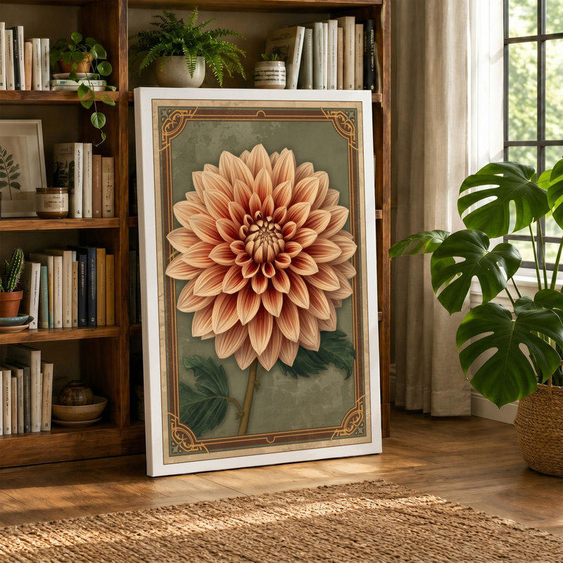 Dahlia Bloom Botanical - Wrapped Canvas, 18x12 - 45.7 x 30.5 cm, White Border