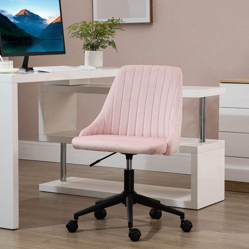 Fauteuil de bureau à dossier moyen en velours pivotant pour ordinateur de bureau ou chambre à coucher, Rose