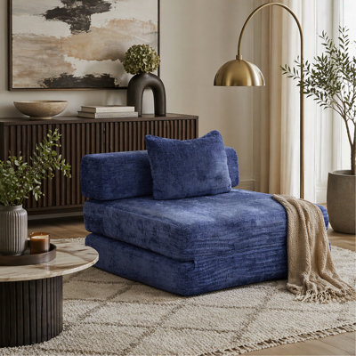 Canapé à compression, canapé-lit convertible au sol avec structure de forme fixe, canapé modulaire à assise simple sans os, sans assemblage requis, tissu chenille, pour la chambre du salon, bleu foncé