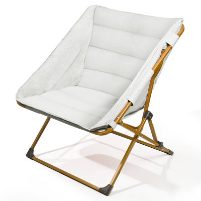 Faux Fur Folding Saucer Chair For Adults, Oversized Cozy Moon Lounge Chair With Steel Frame, No Assembly Space-saving Seating For Bedroom Dorm & Small Spaces (white)