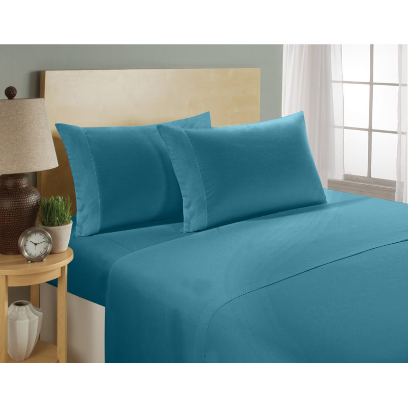 Ensemble de draps en coton à 100 % à densité de tissage de 1000 fils de la collection Milan, Bleu sarcelle