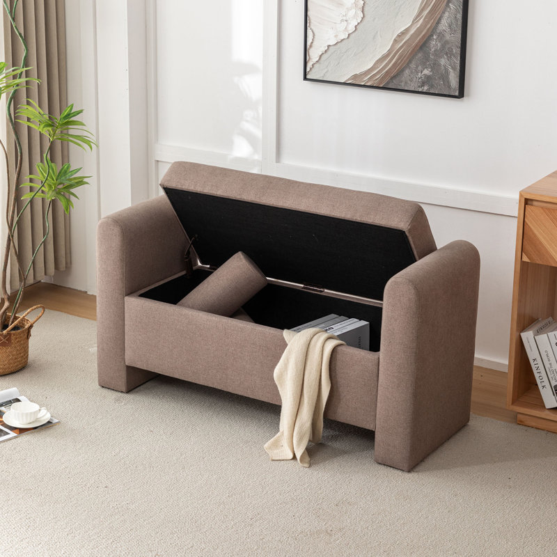 Banc de rangement rembourré en polyester Lataja, Brun, H 24 po x l 57 po x P 19,7 po