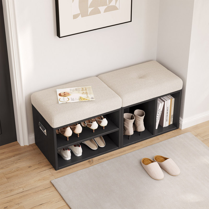 2-Piece Shoe Storage Bench Set with Cushion, Entryway