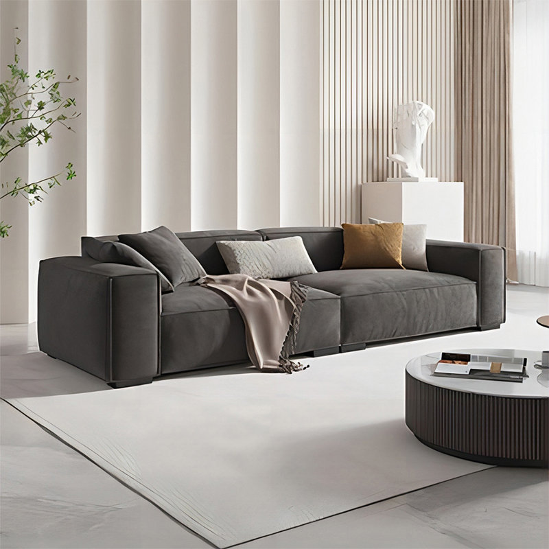 Canapé modulaire gris en cuir véritable, Gris