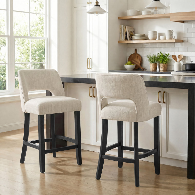 Tabouret de bar Bisto, Pieds noirs beiges