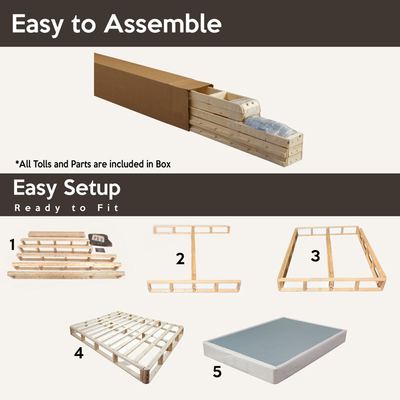 Wooden Box Spring / foundation for Mattress Support, Easy to Assemble, Standard Profile (7.75"), Twin XL