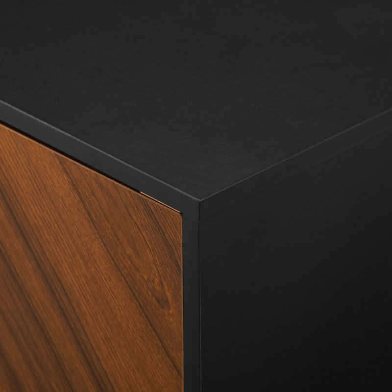 Mid-Century Modern Faux-Bookmatch Door Buffet , Walnut/Black