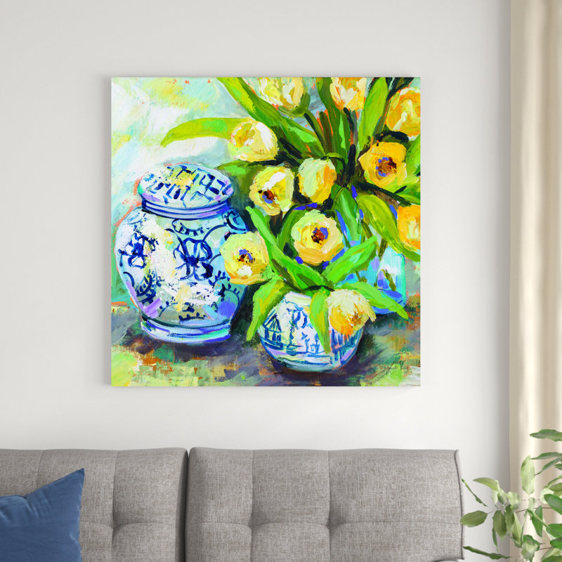 " Tulips Chinoiserie ", 36" H x 36" W x 1.25" D