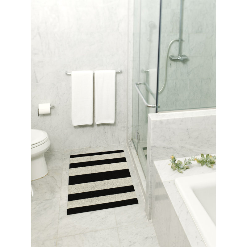 Striped Doormat, Black/White, 0.6cm H x 91cm W x 152cm L