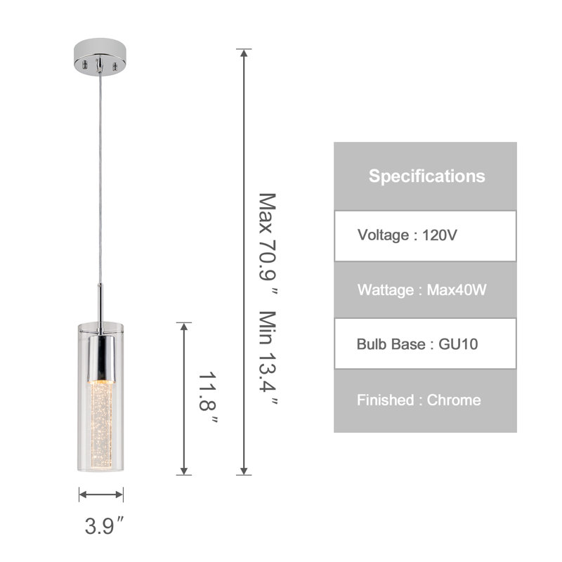 Luminaire suspendu cylindrique à 1 lumière