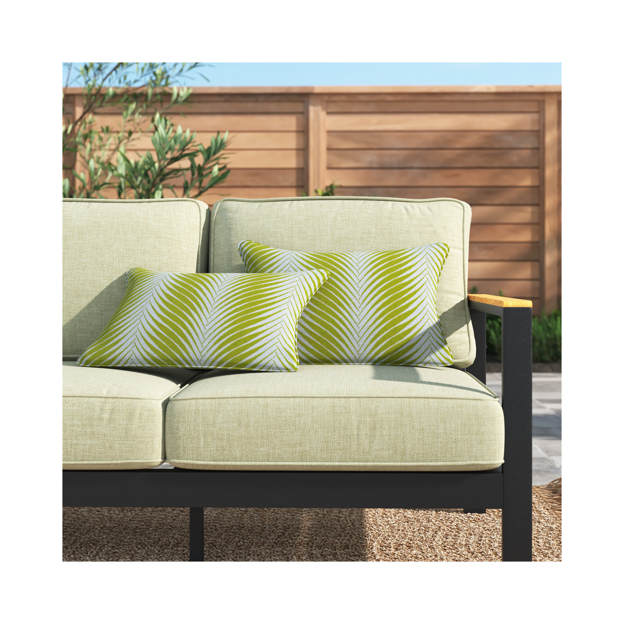 New Sunbrella 2023 Sunbrella® Indoor/Outdoor Lumbar Throw Pillow, 14" x 24", Green Bone