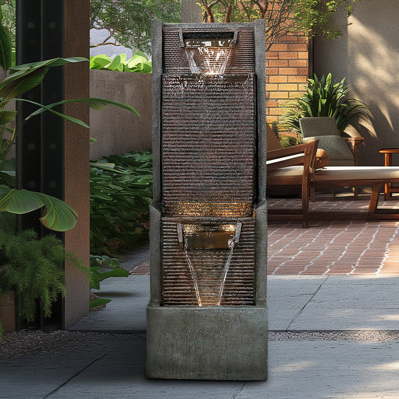 Modern  39.3" Outdoor Garden Water Fountain with LED Lights