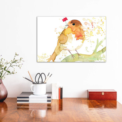 Robin avec coquelicot - reproduction d'art