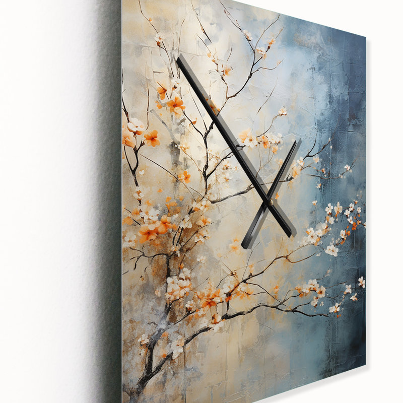 Horloge murale orange sur fond érable orange sarcelle brillant braises III, Très grand