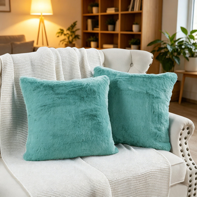 Housse de coussin lourd en fausse fourrure, H 20 pi x l 20 pi, Bleu turquoise