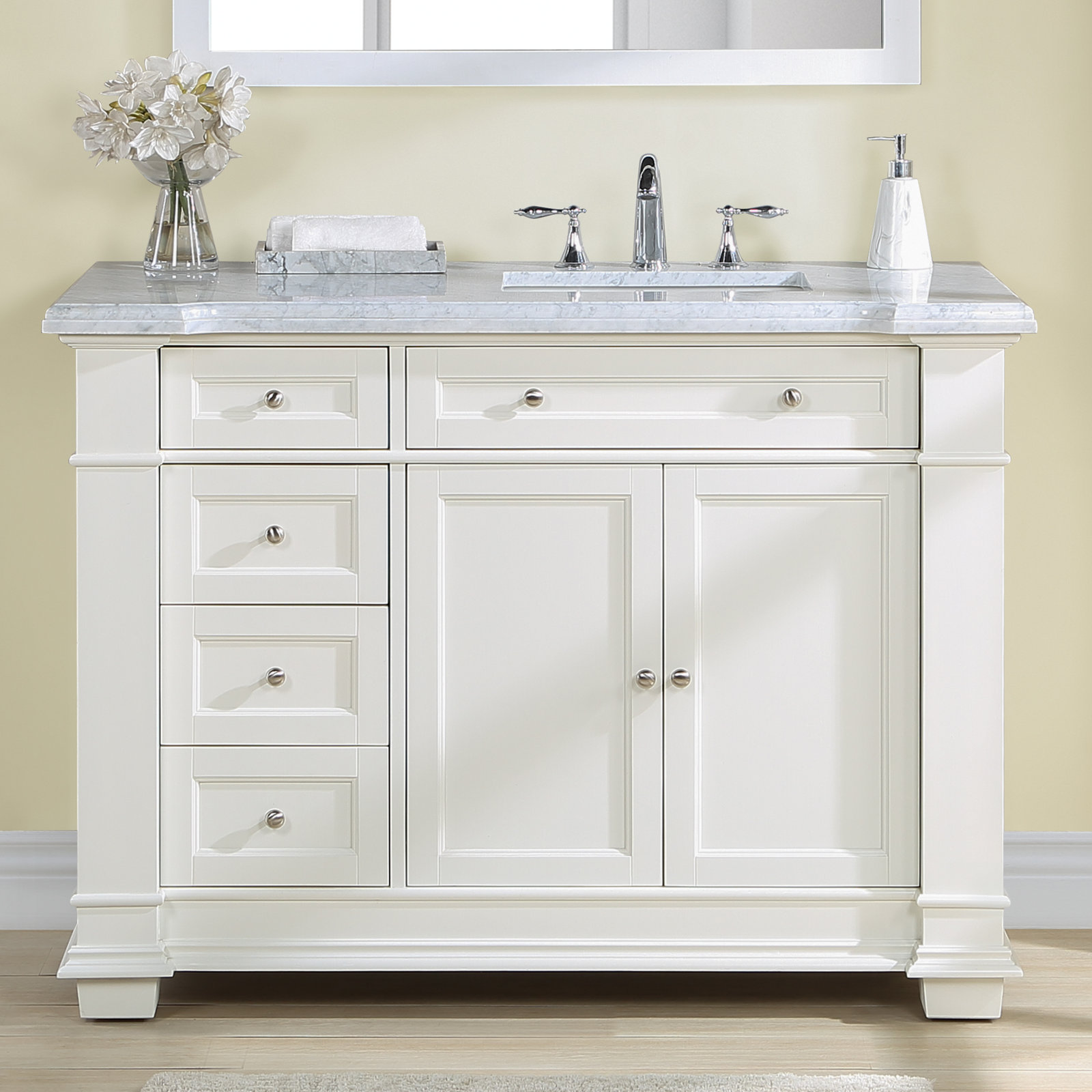 Rea 48" Carrara Marble Single Bathroom Vanity, White