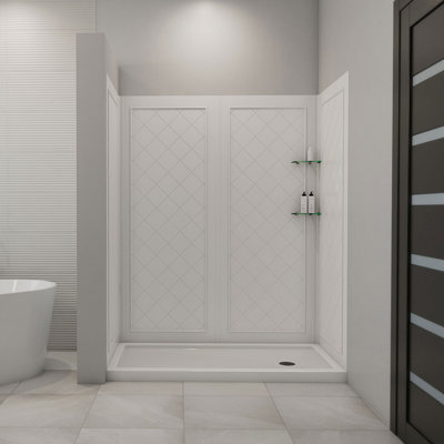 Qwall Wall Kit in White 30" D x 60" W x 76 3/4" H Left Drain Acrylic Shower Base