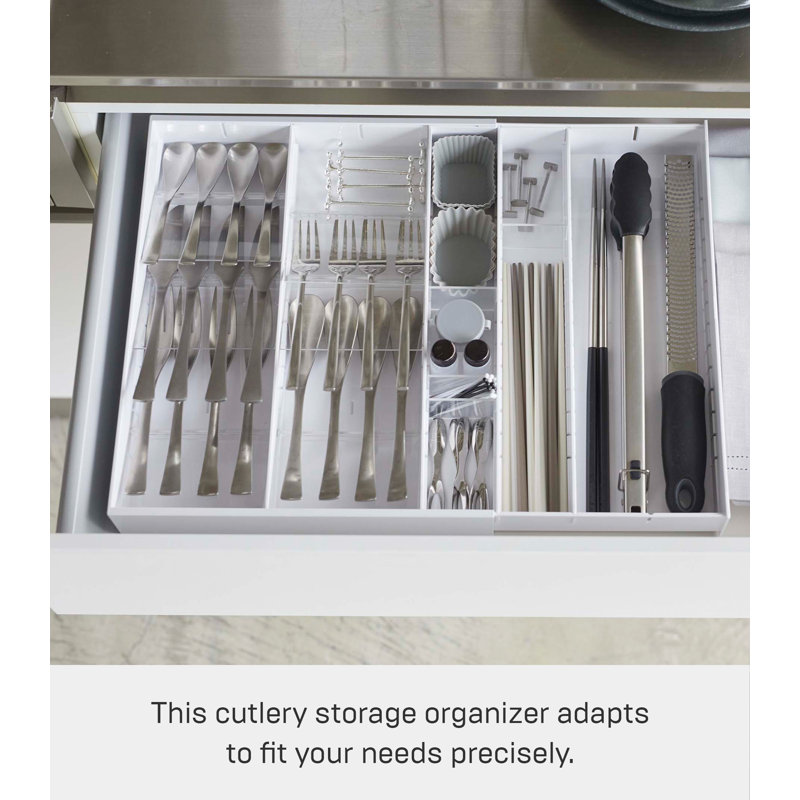 Rangement multi-compartiments pour ustensiles de cuisine Yamazaki Home, Blanc