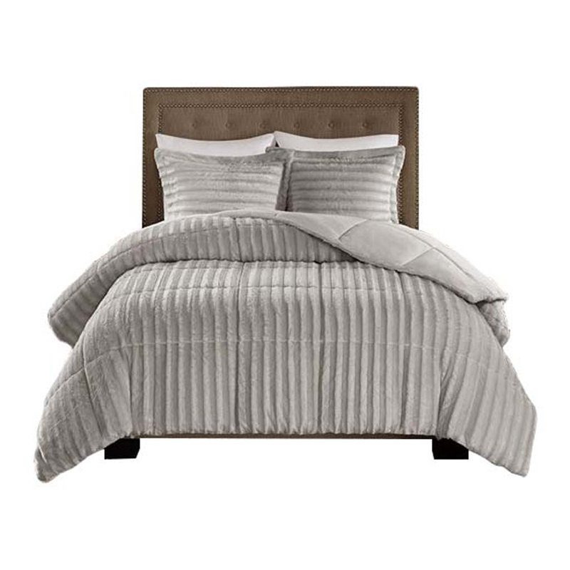 Ensemble d'édredon en fausse fourrure Wilfrid, Édredon double / grand + 2 taies décoratives sta, Gris