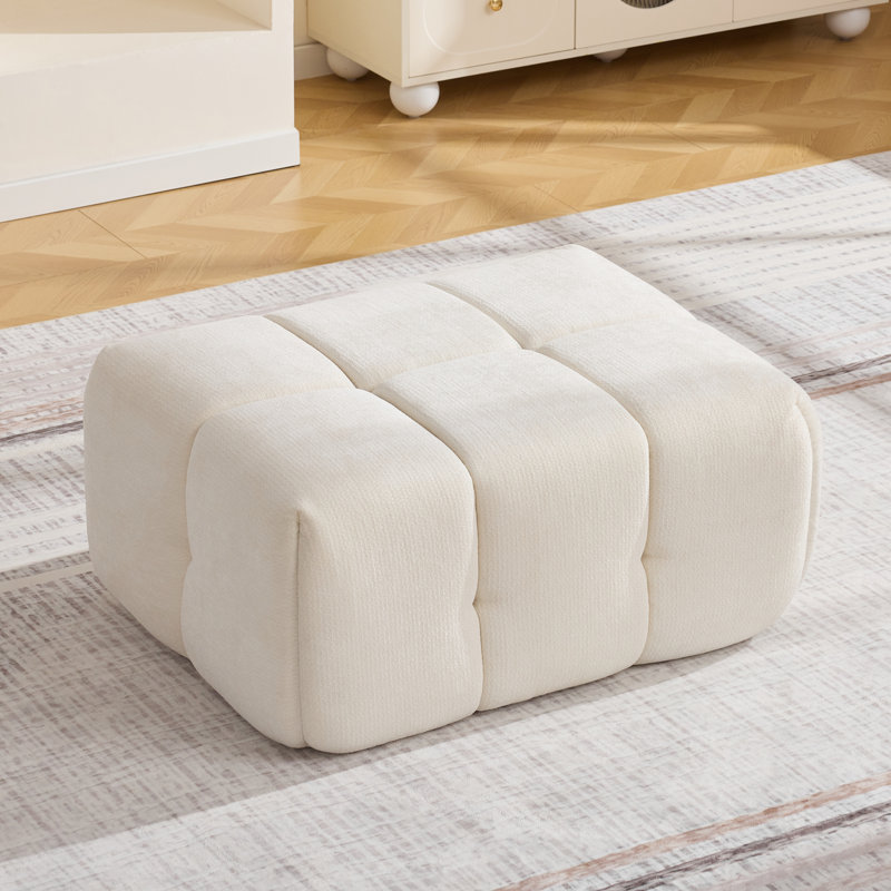 Upholstered Square Ottoman For Couch, White