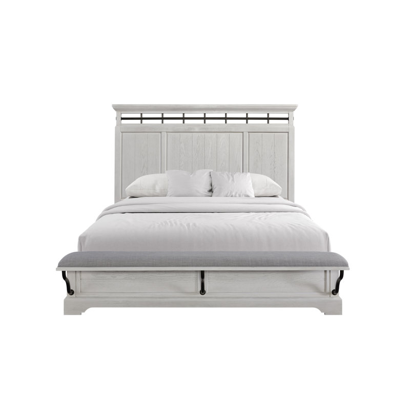 Ensemble de chambre à coucher Courtlan 3 pièces pour lit queen avec lit banc et 2 tables de chevet - Blanc délavé, Blanc