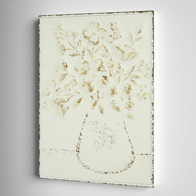 Art mural en relief avec fleurs dans un vase