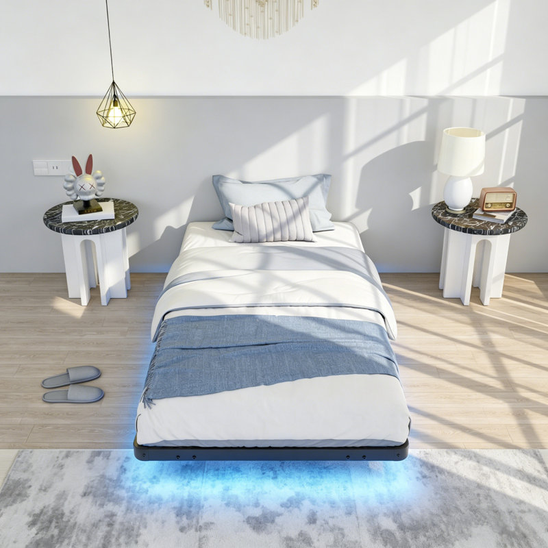 LED Floating Bed Frame No Box Spring Needed, Twin