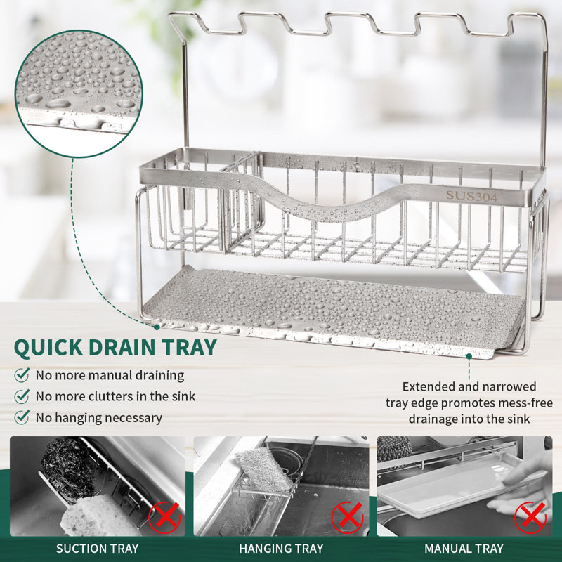 Organisateur de cuisine en acier inoxydable avec drainage automatique - résistant à la rouille et rangement polyvalent